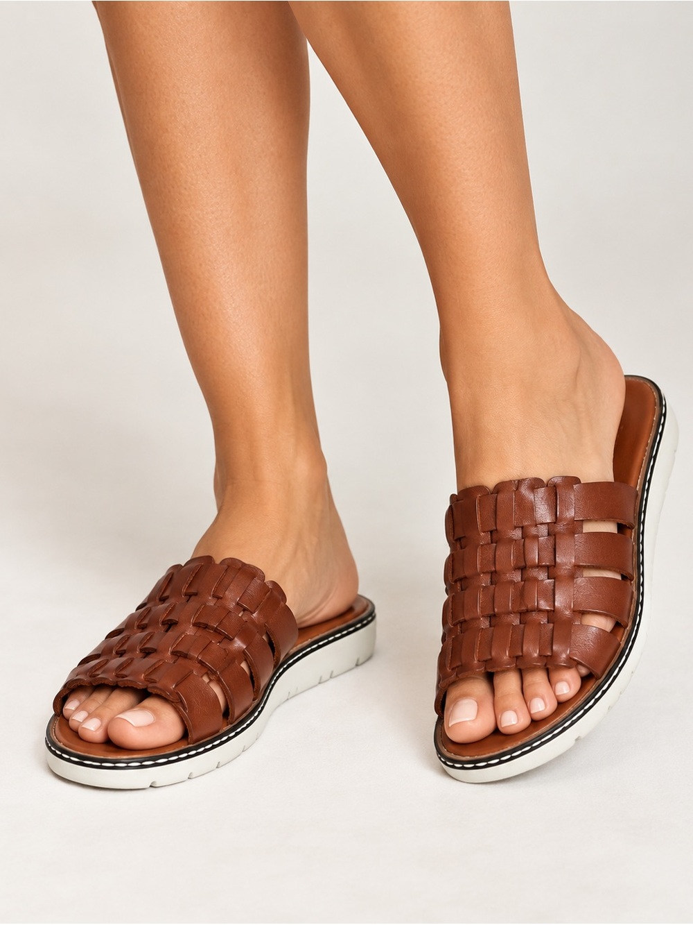 NEW Huaraches Bearpaw Leather Slide Woven Genuine Leather Sandals Brown Size 11